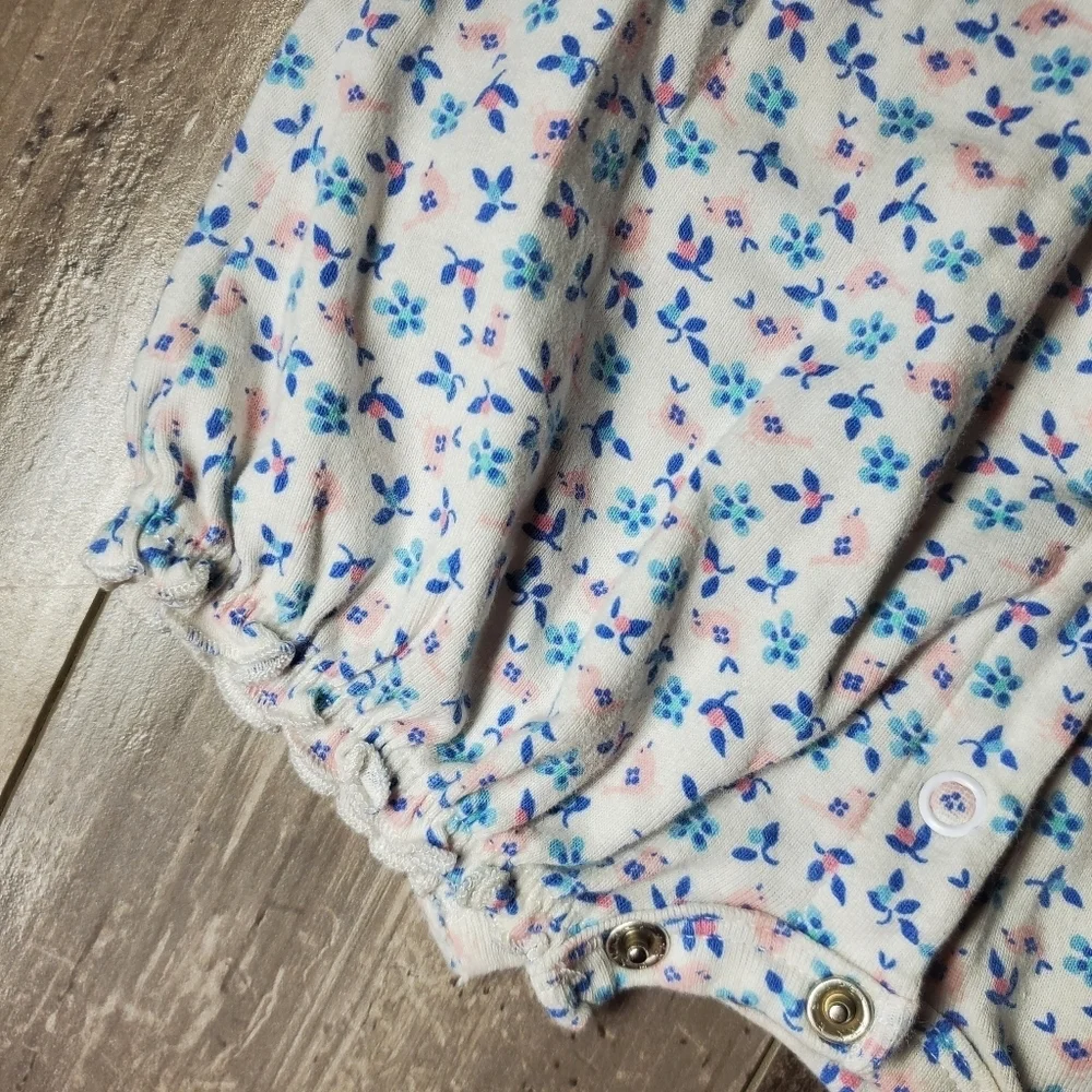 Carter's Baby Girl Size 3m Floral Bubble Romper 100% Cotton White Pink Blue EUC
